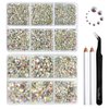 Beadsland 8300PCS Flatback Rhinestones, AB Crystal Rhinestone Round Crystal Rhinestones for Crafts, Mixed 10 Sizes with Wax Pencil and Tweezer Kit, SS3-SS30, Crystal AB