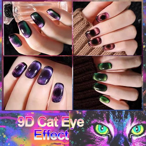 9D Cat Eye Gel Nail Polish, Chameleon Gel Polish Soak Off U V Light, Double Magic Colors Nail Polish Professional Use for Salon-A