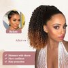 Curly Ponytail Extension for Black Women Drawstring Ponytail Hair Extensions 14'' Ombre Brown Synthetic Kinkys Curly Drawstring Ponytail for African Women