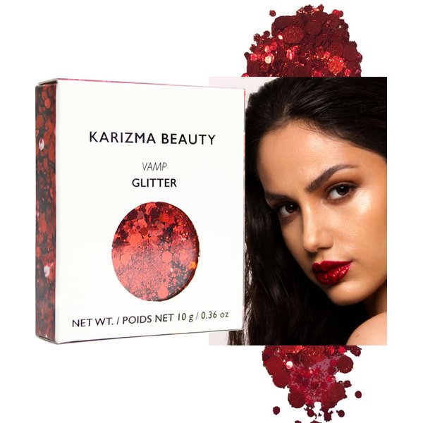 KARIZMA Vamp Glitter. 10g Chunky Face Glitter, Hair Glitter, Eye Glitter and Red Body Glitter for Women. Rave Glitter, Festival Accessories, Cosmetic Glitter Makeup. Loose Glitter Set