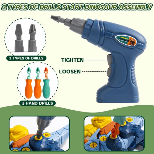 Fajiabao Dinosaur Toys for 3 4 5 Year Old Boys, Take Apart Dinosaur Toys for Kids, STEM Building Kids Toys with Electric Drill Construction Birthday for Kids Girls Boys Toys Age 3-8 Year Old