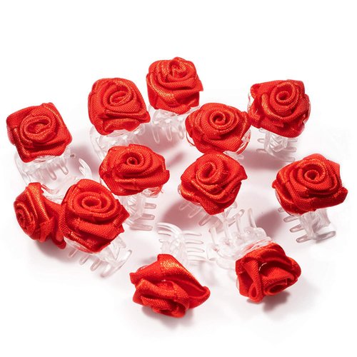 10Pcs Mini Rose Hair Claws Clip Rose Mini Hair Clip Small Hair Clamp Clip Rose Hair Barrettes Decorative Hair Clips Bridal Hair Barrettes Hair Accessories for Girls Women, Red