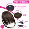 Clip in Bangs- Fake Bangs100% Human Hair Bangs Clip in Hair Extensions Wispy Bangs Clip On Air Bangs for Women Fringe With Temples Hairpieces Curved Bangs For Daily Wear (Dark Brown, Frensh Banga)
