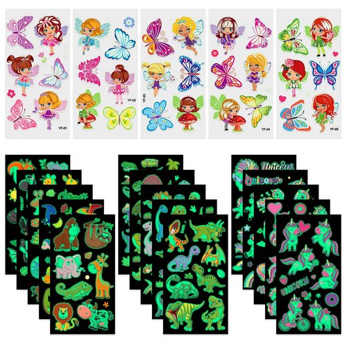 Temporary Tattoos for Kids -Waterproof Mixed Style Cartoon Fake Tattoo, Glow in The Dark Tattoo Sticker Decor for Boys Girls, Party Supplies Favor (Tattoo kits-Style1) (Tattoo Mixed Style2)