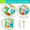 96 Pcs Dinosaur Party Supplies, Dinosaur Theme Birthday Party Decoration Includes Plates Napkins Forks, Dino Tableware Set for Boys Kids Birthday, Serves 24 Guests
