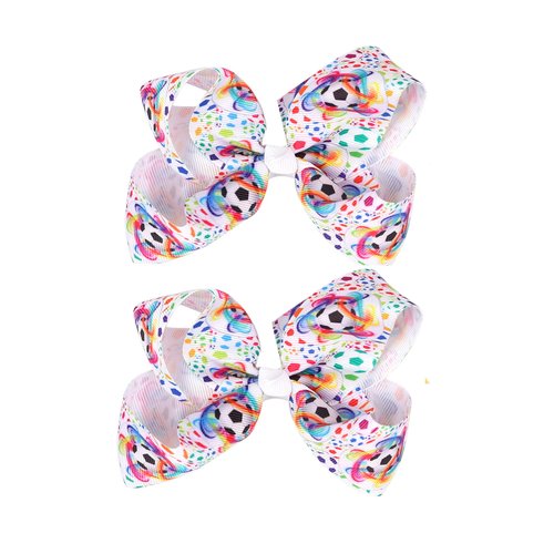 Soccer Ribbon Bow Hair Clips soccer bows Hair Accessories for girls.(FJ27) (Design and colour A)