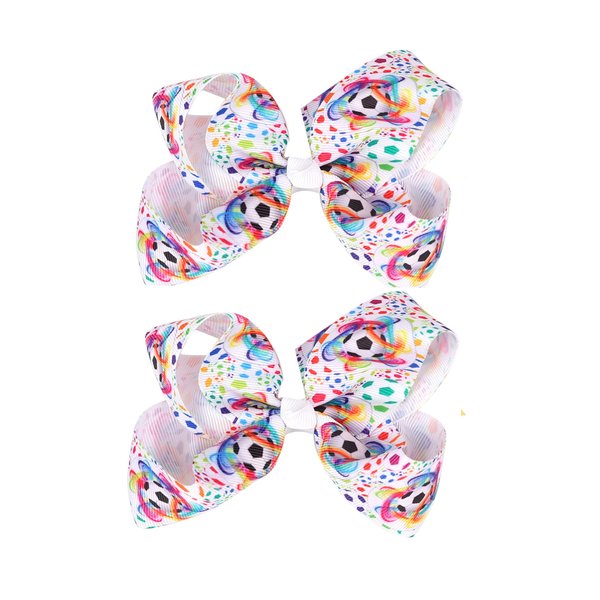 Soccer Ribbon Bow Hair Clips soccer bows Hair Accessories for girls.(FJ27) (Design and colour A)