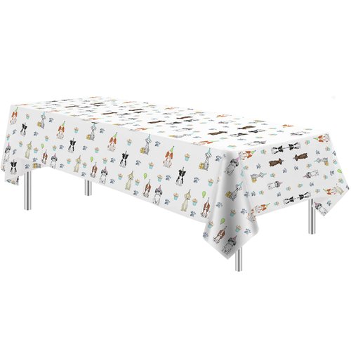 Xigejob Puppy Dog Birthday Party Tablecloth Supplies - Disposable Dog Theme Table Cover Decorations, Puppy Dog Theme Birthday Baby Shower Table Cloth Decorations - 4 Pack (54in x 108in)