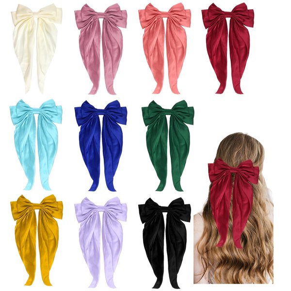 YKYUASD 10 Pcs Big Bows Hair Clips Hair Bows with Long Tails for Women Girl,Hair Ribbons Oversized Hair Accessories