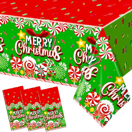 Yavxzvbw 3Pcs Candy Cane Christmas Party Decorations Candy Christmas Tablecloth Christmas Tablewa...