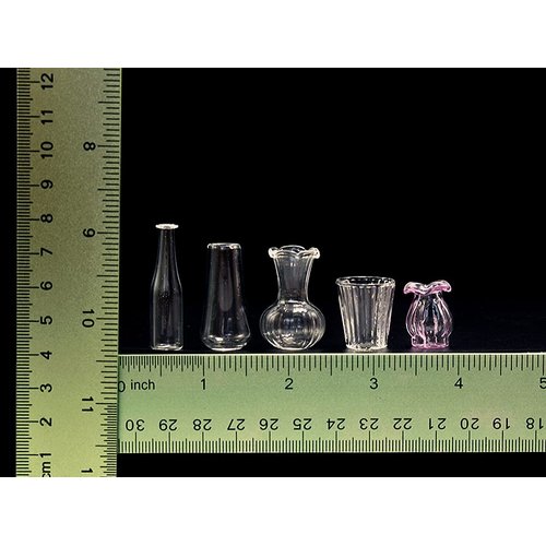 iLAND Miniature Dollhouse Accessories for Dollhouse Furniture, Glass Vases w/Dried Flowers Set (Pretty 5pcs)