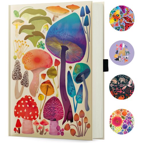 Elena Essex Lined Journal Notebook for Women Men, 160 Pages, College Ruled, Thick 160 Gsm Paper, Hardcover Journaling Notebooks, A5 Notebook for Work & Notetaking, Journals for Writing - Mushrooms