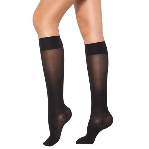 Healthweir Sheer Compression Stockings for Women 15-20 (EU 18-22) mmHg Knee High - Medical Support Closed Toe Ted Hose with Stay-up Band for Varicose Veins Maternity Nursing Flight Travel (4, Black)
