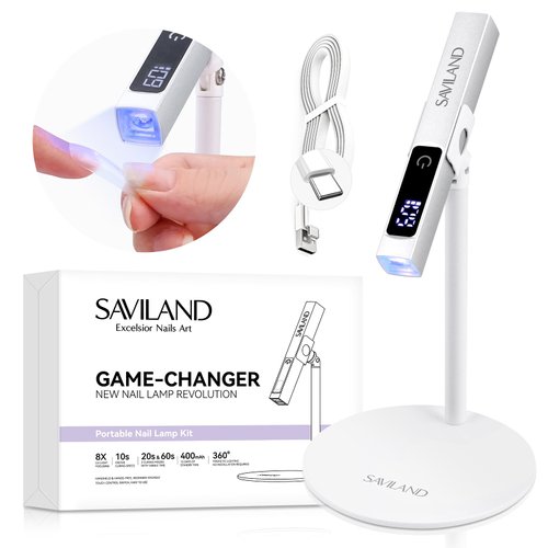 SAVILAND LED U V Light with Magnetic Stand & LCD Screen Portable Nail Lamp Kit Handsfree 2-Timer Modes Portable Mini Nail Dryer Stand for Gel Nails USB Rechargeable and Wireless for Home DIY Manicure