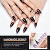 GLAMERMAID Black Press on Nails Medium Almond- Handmade Jelly Gel White Foil Flakes Short Pointed Fake Nails, Glossy Gel Metal Stiletto Stick Glue on Nails, Reusable Acrylic False Nail Kits for Women