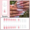 Ombre Pink White Press on Nails Long Square BAOYAALIN, Glitter Fake Nails with Rhinestones Design Gel Glue on Nails for Women Girls Full Cover Acrylic Artificial False Stick on Nail for Wedding 24Pcs