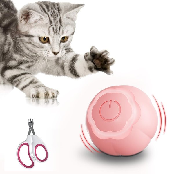 Interactive Cat Toys Ball, Rolling Smart Ball with Nail Clippers for Bored Indoor Adult Cats, USB Rechargeable Automatic Cat Toys, Moving Ball Cat Toy for Cat/Kitten