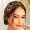 Formery Crystal Flower Headband Purple Bowknot Crystal Beads Hairband Party Prom Wedding Handmade Copper Wire Floral Beaded Headpiece for Women and Girls