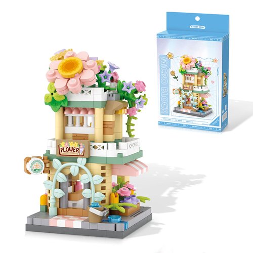 Flower Shop Mini Building Block Set, Pink Blossom House Building Kits, Compatible with Lego Sets, Creative DIY Project Toys for Kids & Adults