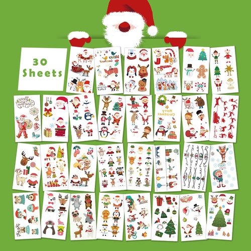 ARQRAY 220 Styles Chrismas temporary tattoos for Kids! 30 Waterproof Sheets! Santa Claus, Reindeer, nutcrackers. Ideal Stocking Stuffers, Christmas Festival Decorations, Birthday Party Favors