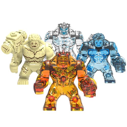 YJacuing 4pcs Element Mini Action Figures Building Blocks, Collectible Water Fire Wind Earth Monster Model Figurine Toy Desk Decor Cake Topper