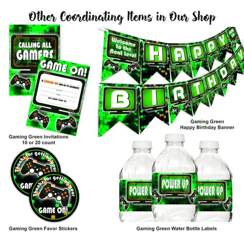 POP parties Gaming Party Happy Birthday Banner - Video Game Party Supplies - Game Truck Party Decorations - Gaming Green