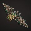 Teyglen Gold Rhinestone Wedding Hair Comb Bridal Green Crystal Hair Comb Handmade Crystal Hair Piece Hair Accessories for Women