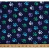 Fleece Blue Green White Purple Paws on Royal Blue Paw Prints Dogs Pets Animals Fleece Fabric Print by The Yard (A336.10)