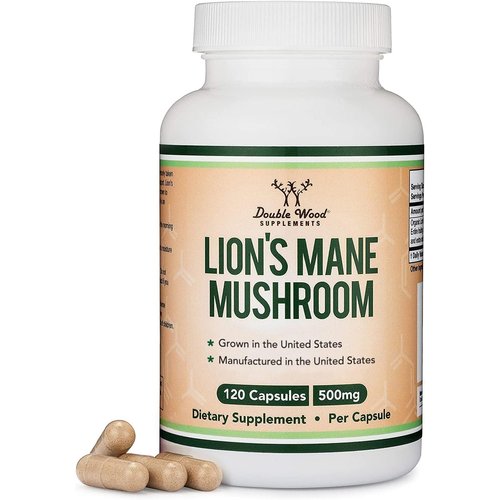 Lions Mane Supplement Mushroom Capsules (Two Month Supply - 120 Count) Lions Mane Mushroom for Brain Support and Immune Health (Third Party Tested, Grown and Encapsulated in The USA) by Double Wood