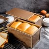 Cayanmydery Pullman Loaf Pan with Lid, Non-Stick Bakeware Golden Corrugated Carbon Steel Bread Toast Box Mold with Cover for Baking Bread, 1 lb Dough Capacity