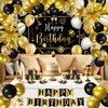 Black Gold Birthday Party Decorations for Men Women 63Pcs Black and Gold Happy Birthday Banner Backdrop Balloons Arch Star Balloons Tablecloth for Birthday Anniversary Party Supplies