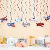 LINGTEER Kids Airplane Birthday Swirls Streamers - 29 Pcs Taking Flight Aviator Theme Birthday Party Decorations.[Pre-Strung]
