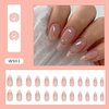 Press on Nails Tip Almond Medium, Artificial Fake Nails with Gold Lines Design, Full Cover Reusable Coffin Shaped Glossy False Nails, Nude Pink French Acrylic Nails, Glue on Nails for Women Set 24Pcs