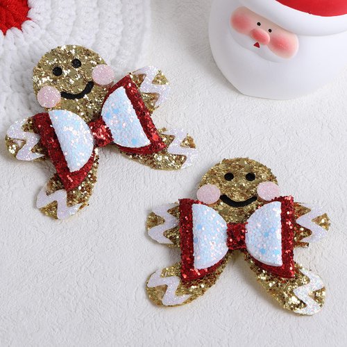 Girls Glitter Christmas Gingerbread Man Hair Bow Clips Barrettes Cute Sparkly Gold Alligator Hairpins 3in Christmas Party Dress Outfits Decorative Accessories Kids Xmas Gift
