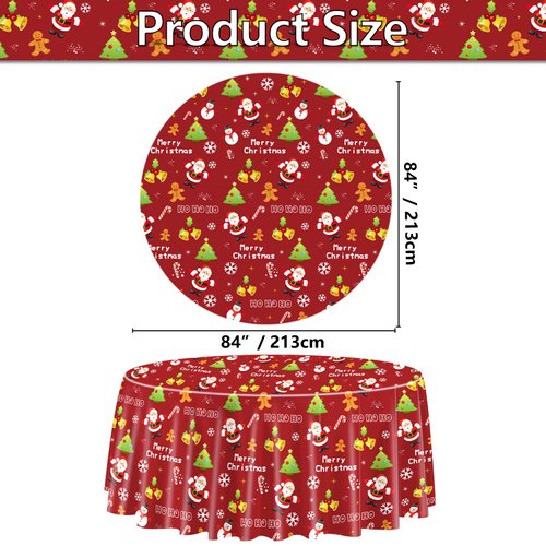 PTECDROTS 9Pcs Christmas Tablecloths Round Christmas Table Decorations Red Xmas Theme Table Cover for Winter Holiday New Year Christmas Party Supplies, 84inch