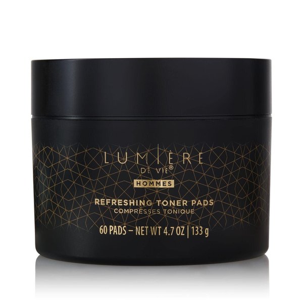 Lumière de Vie® Hommes Refreshing Toner Pads - Exfoliating & Moisturizing, Smooths Complexion, Maintains Elasticity, Paraben-Free, with Witch Hazel, Hyaluronic Acid & AHA, Single Jar (60 Pads)