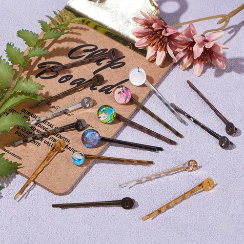 PH PandaHall 50 Sets 5 Colors Hair Bobby Pins, 50pcs Hair Clips Tray Hair Pins Setting Blank Bobby Hair Pins Base and 50pcs Glass Cabochons for Cameo DIY Barrettes Hairpins Findings