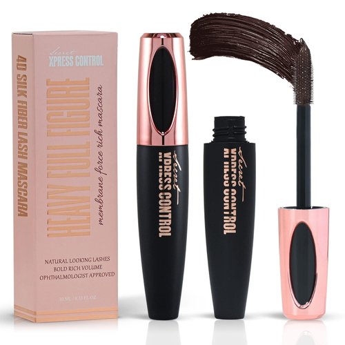 Secret Xpress Control 4D Silk Fiber Lash Mascara, Lengthening and Thick, Volume, Long Lasting, Smudge-Proof, All Day Full, Long, Thick Eyelashes (Brown)