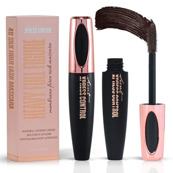 Secret Xpress Control 4D Silk Fiber Lash Mascara, Lengthening and Thick, Volume, Long Lasting, Smudge-Proof, All Day Full, Long, Thick Eyelashes (Brown)