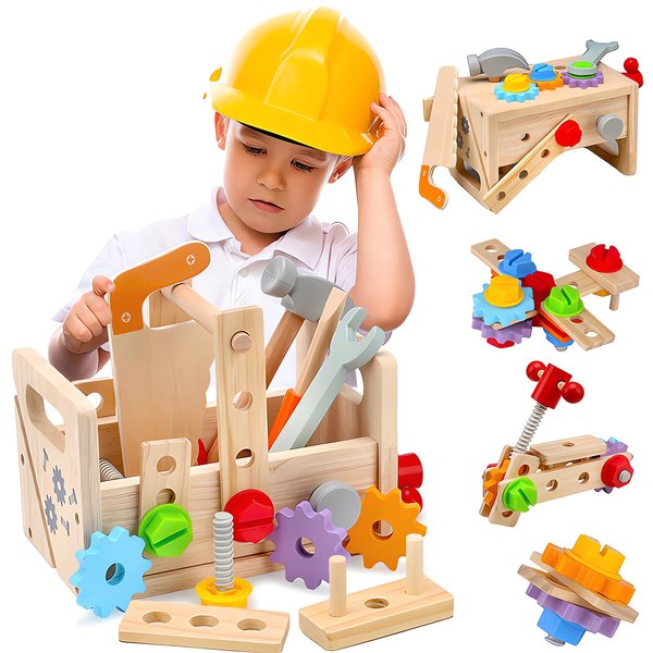 Wooden Tool Set for Toddlers Kids 29 Pcs Tool Set Montessori STEM Educational Toys for 2 3 4 5 Year Old Construction Toy Kindergarten Preschool Learning Education Puzzle Boy Girls Toys Birthday Gifts
