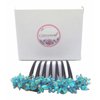 Thai Hair Comb, 4 x 3.5 Inch, Turquoise, Synthetic, Handmade From Thailand, Ornamented Along top of Heading with Stone & Crystal, Ideal for French Twist Hairstyle, Women attending formal events