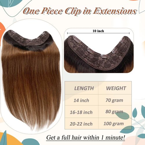 Seamless Clip in Hair Extensions Real Human Hair, 22 Inch 100G Ombre Natural Black to Brown Human Hair Clip ins Extensions One Piece V Shaped Clip in Human Hair Extensions Clip ins for Black Women