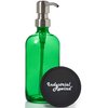 Executive Style Green Glass Soap Dispenser with Stainless Steel Pump and Non Slip Coaster/Countertop Protector - Green 16oz Glass Bottle Lotion Bottle by Industrial Rewind