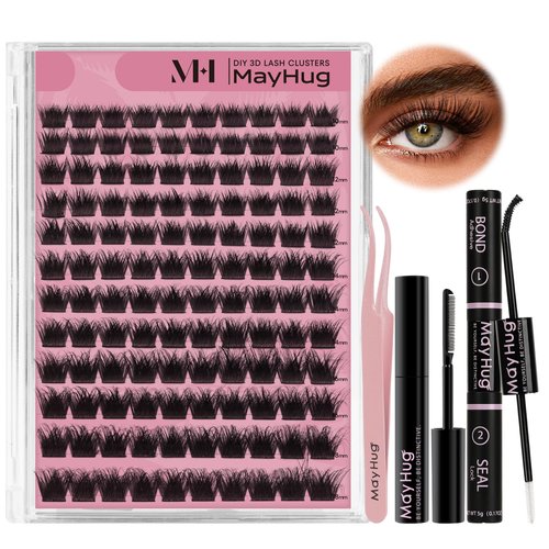 Mayhug Lash Clusters Kit, 144PCS 3D Fluffy Lash Clusters 10-18mm Eyelash Clusters with 10ml Bond and Seal, 5ml Lash Remover, Lash Tweezers, Soft & Lightweight & Easy to apply (Dramatic Kit)