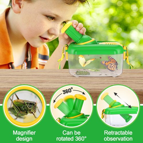 2Sets Bug Kids Catcher - Sturdy Kids Catching Kit of Christmas Bug Gifts with Retractable 360° Rotatable Magnifying Glass Butterfly Net- Kids Bug Habitat Outdoor Explorer Kit for Kids Age 3 4 5 6 7 8