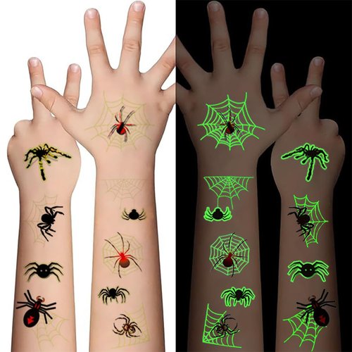 Coridy 10PCS Halloween Spider Temporary Tattoos Noctilucence Spider Silk Scary Prank Insect Fake Tattoos Witch Makeup for Women Men Kids Cosplay Party