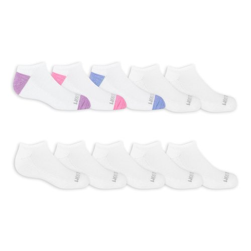 Fruit Of the Loom Girls' Everyday No Show Socks (10 Pack), White, Medium