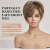 EMMOR HD Lace Front Wig, Pixie Cut Wig Human Hair Wigs with Bangs Natural Short Wig Layered Wavy Different Style Short Wigs for White Women - Ombre Ash Blonde