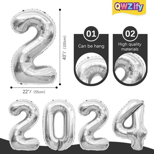 Graduation Balloons 2024 Balloons Number 40 Inch 2024 Number Balloons Silver Graduation Balloons Class Of 2024 Decorations Silver Balloons Grad Balloons Graduation Party Supplies