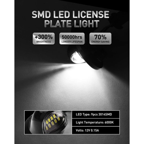 LESAUCE LED License Plate Light Tag Lamp Assembly Replacement For Ford F-150 F-250 F-350 F-450 F-550 Superduty Ranger Pickup Truck Explorer Bronco Excursion Expedition, DC12V 6000K White, Pack of 2